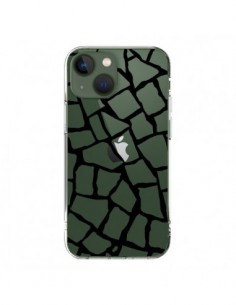 Coque iPhone 13 Girafe Mosaïque Noir Transparente -...