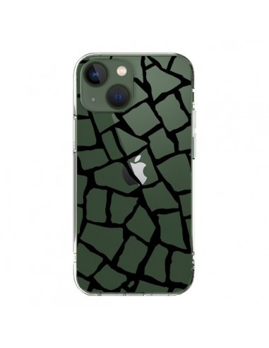 Coque iPhone 13 Girafe Mosaïque Noir Transparente - Project M