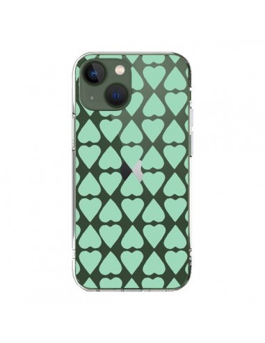 Coque iPhone 13 Coeurs Heart Mint Bleu Vert Transparente - Project M