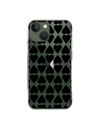 Coque iPhone 13 Coeurs Heart Noir Transparente - Project M