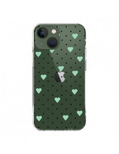 Cover iPhone 13 Punti Cuori Verde Menta Trasparente -...