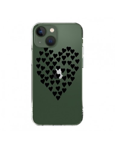 Coque iPhone 13 Coeurs Heart Love Noir Transparente - Project M