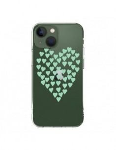 Coque iPhone 13 Coeurs Heart Love Mint Bleu Vert...