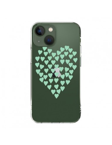 Coque iPhone 13 Coeurs Heart Love Mint Bleu Vert Transparente - Project M