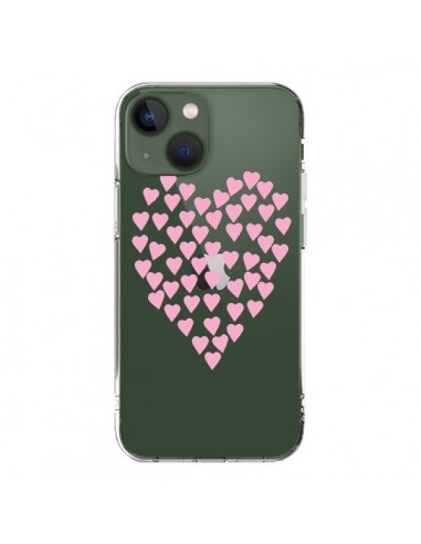 Coque iPhone 13 Coeurs Heart Love Rose Pink Transparente - Project M