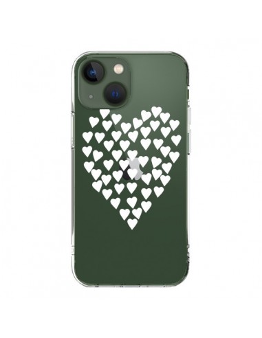 Coque iPhone 13 Coeurs Heart Love Blanc Transparente - Project M