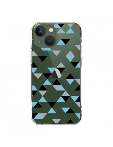 Coque iPhone 13 Triangles Ice Blue Bleu Noir Transparente - Project M