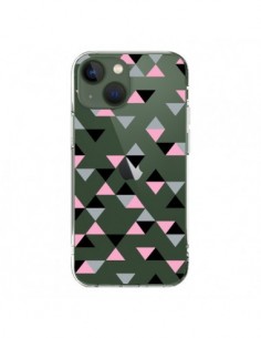 Coque iPhone 13 Triangles Pink Rose Noir Transparente -...