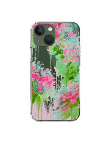 Cover iPhone 13 Fiori Rosa Verde Trasparente - Ebi Emporium