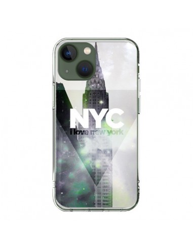 Coque iPhone 13 I Love New York City Gris Violet Vert - Javier Martinez