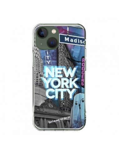 Coque iPhone 13 New York City Buildings Bleu - Javier Martinez