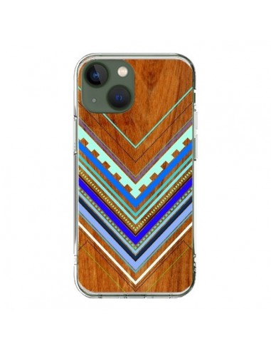 Coque iPhone 13 Azteque Arbutus Blue Bois Aztec Tribal - Jenny Mhairi