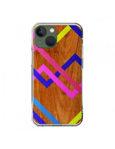 Coque iPhone 13 Pink Yellow Wooden Bois Azteque Aztec Tribal - Jenny Mhairi