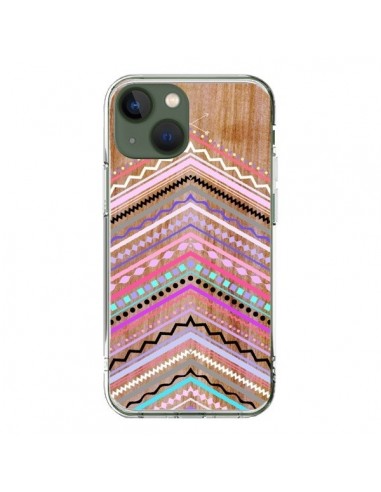 Coque iPhone 13 Purple Chevron Wild Wood Bois Azteque Aztec Tribal - Jenny Mhairi