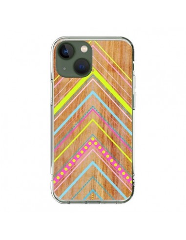 Coque iPhone 13 Wooden Chevron Pink Bois Azteque Aztec Tribal - Jenny Mhairi