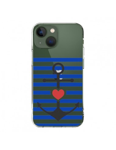 Coque iPhone 13 Mariniere Ancre Marin Coeur Transparente - Jonathan Perez