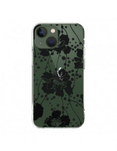 Coque iPhone 13 Fleurs Noirs Flower Transparente - Dricia Do