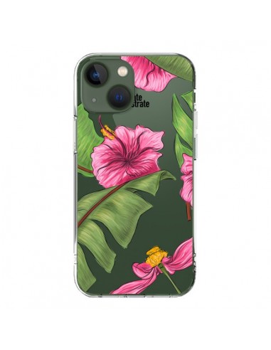 Coque iPhone 13 Tropical Leaves Fleurs Feuilles Transparente - kateillustrate