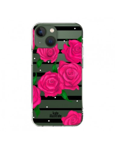 Cover iPhone 13 Rosa Fiori Trasparente - kateillustrate