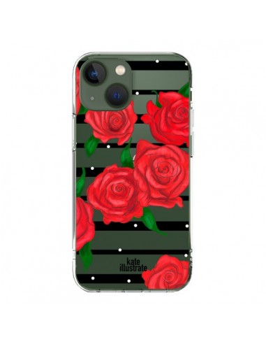 Cover iPhone 13 Rosso Fiori Trasparente - kateillustrate