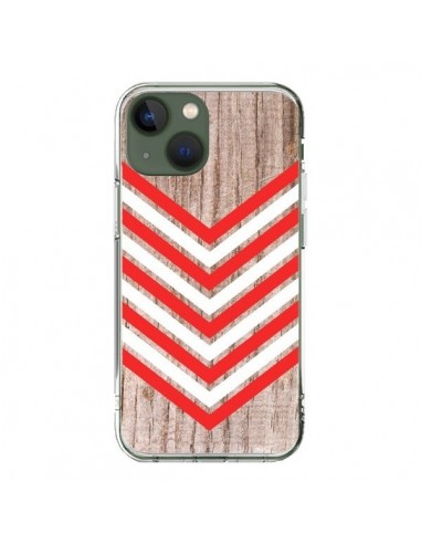 Coque iPhone 13 Tribal Aztèque Bois Wood Flèche Rouge Blanc - Laetitia