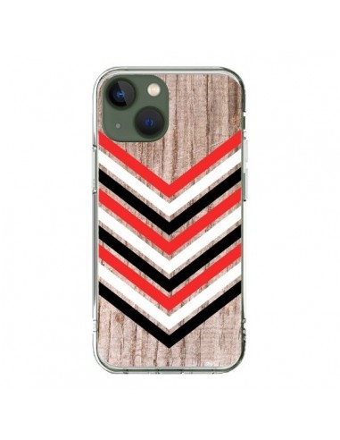 Coque iPhone 13 Tribal Aztèque Bois Wood Flèche Rouge Blanc Noir - Laetitia