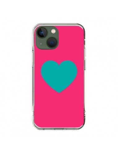 iPhone 13 Case Heart Blue Sfondo Pink - Laetitia