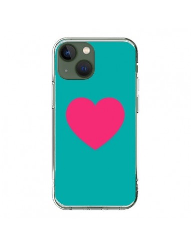 iPhone 13 Case Heart Pink Sfondo Blue  - Laetitia