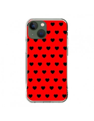 Coque iPhone 13 Coeurs Noirs Fond Rouge - Laetitia