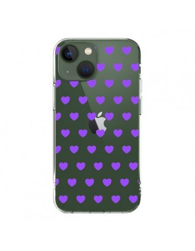 Coque iPhone 13 Coeur Heart Love Amour Violet Transparente - Laetitia