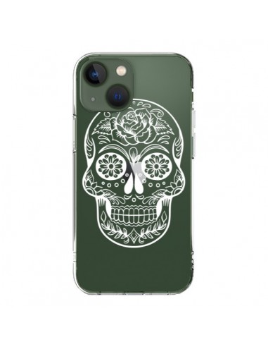 Coque iPhone 13 Tête de Mort Mexicaine Blanche Transparente - Laetitia