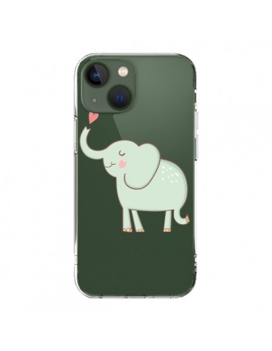 Cover iPhone 13 Elefante Animale Cuore Amore  Trasparente - Petit Griffin