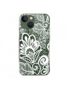 iPhone 13 Case Pizzo Flowers Flower White Clear - Petit...