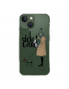 Coque iPhone 13 I don't care Fille Chien Transparente -...