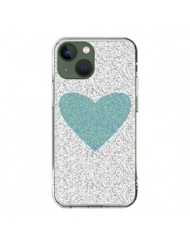 Coque iPhone 13 Coeur Bleu Vert Argent Love - Mary Nesrala