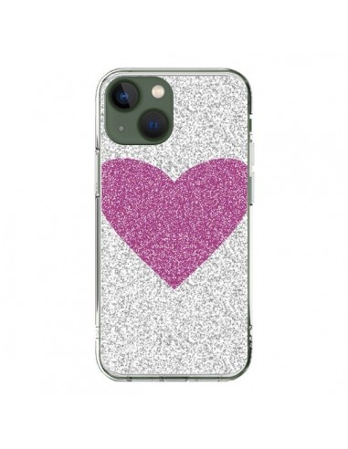 Coque iPhone 13 Coeur Rose Argent Love - Mary Nesrala