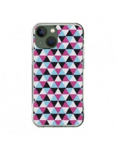 Coque iPhone 13 Azteque Triangles Rose Bleu Gris - Mary...
