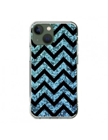 Coque iPhone 13 Chevron Aqua Sparkle Triangle Azteque - Mary Nesrala