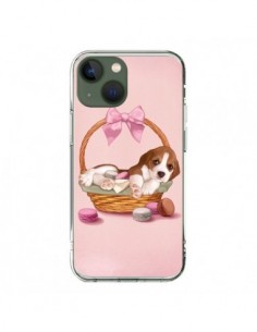 Coque iPhone 13 Chien Dog Panier Noeud Papillon Macarons...