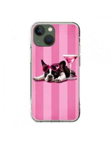 Coque iPhone 13 Chien Dog Cocktail Lunettes Coeur Rose - Maryline Cazenave