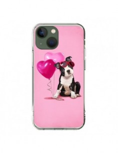 Coque iPhone 13 Chien Dog Ballon Lunettes Coeur Rose -...