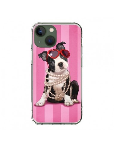 Coque iPhone 13 Chien Dog Fashion Collier Perles Lunettes Coeur - Maryline Cazenave