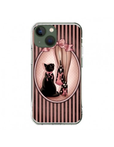 Coque iPhone 13 Lady Chat Noeud Papillon Pois Chaussures - Maryline Cazenave
