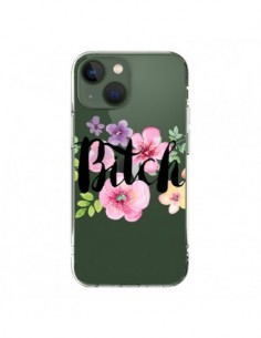 Coque iPhone 13 Bitch Flower Fleur Transparente -...