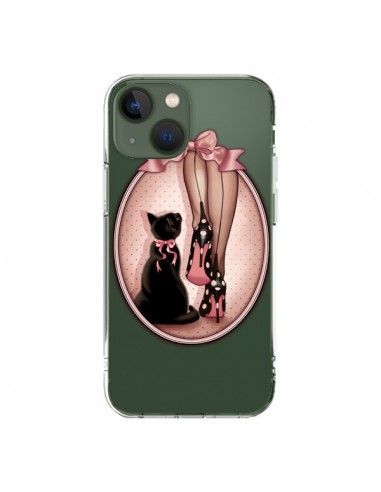 Coque iPhone 13 Lady Chat Noeud Papillon Pois Chaussures Transparente - Maryline Cazenave