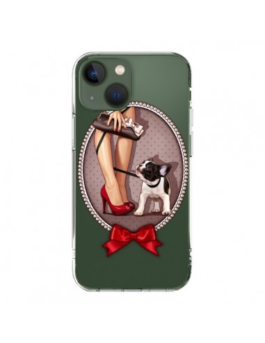 Coque iPhone 13 Lady Jambes Chien Bulldog Dog Pois Noeud Papillon Transparente - Maryline Cazenave