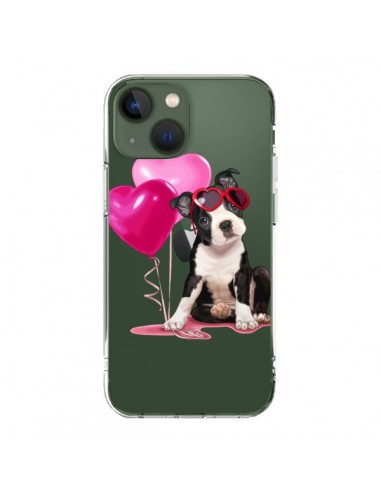 Coque iPhone 13 Chien Dog Ballon Lunettes Coeur Rose Transparente - Maryline Cazenave