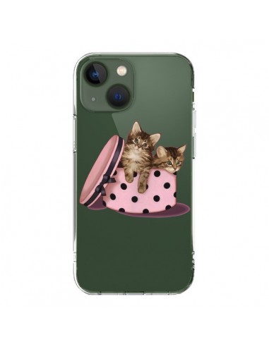 Coque iPhone 13 Chaton Chat Kitten Boite Pois Transparente - Maryline Cazenave