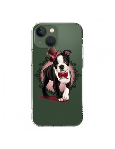 Cover iPhone 13 Cane Bulldog Dog Gentleman Papillon Cappello Trasparente - Maryline Cazenave
