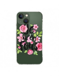 Coque iPhone 13 Je M'en Fous Fleurs Transparente -...